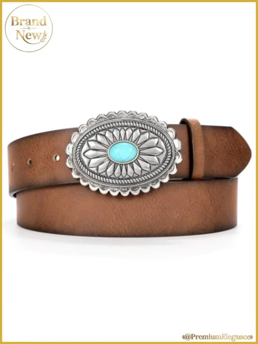 Western Leather Belt Concho Turquoise Buckle Adjustable Cowgirl